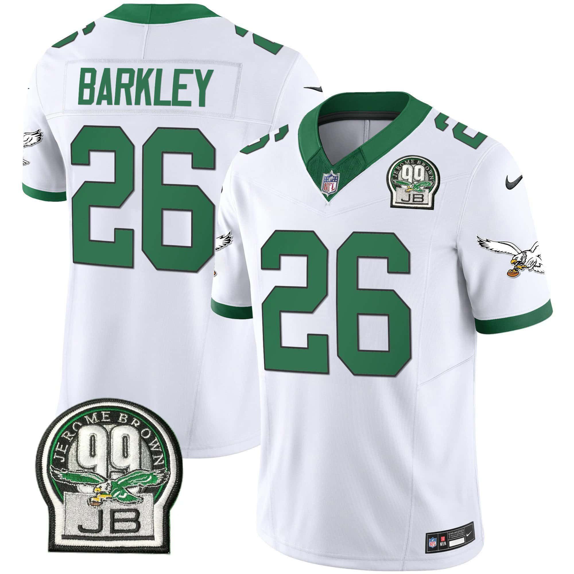Men Philadelphia Eagles #26 Barkley White 2024 Nike Jerome Brown Patch Alternate Limited NFL Jersey